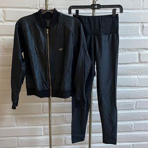 GOLDSHEEP black shimmer zip front jacket & matching leggings. Both size small